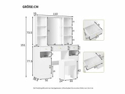 Tocador con espejo - con taburete - con iluminación LED ajustable - 2 puertas y 3 cajones -^ModernLuxe Best