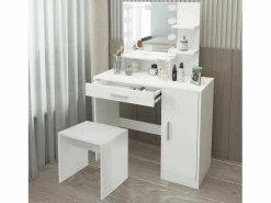 Tocador con espejo mesa de maquillaje con luz LED + taburete de madera^ML-DESIGN Hot