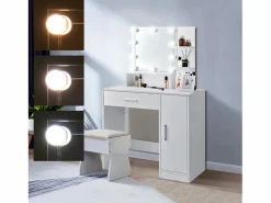 Tocador con espejo mesa de maquillaje con luz LED + taburete de madera^ML-DESIGN Hot