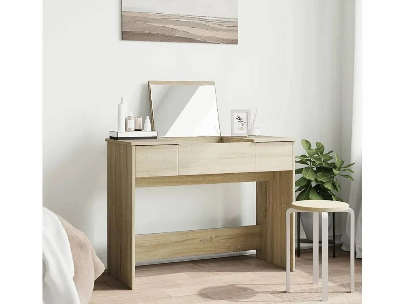 Tocador con espejo color roble Sonoma 100x45x76 cm ES486527 Marru00f3n Discount