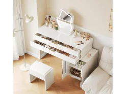 Merax Tocador con espejo LED - 100 x 40 x 78 cm - con 2 cajones + 2 puertas - sin taburete - aglomerado - Blanco Best