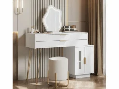 Merax Tocador con espejo LED - 100 x 40 x 78 cm - con 2 cajones + 2 puertas - sin taburete - aglomerado - Blanco Best