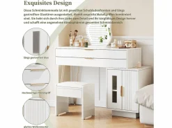 Merax Tocador con espejo LED - 100 x 40 x 78 cm - con 2 cajones + 2 puertas - sin taburete - aglomerado - Blanco Best