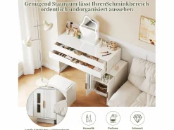 Merax Tocador con espejo LED - 100 x 40 x 78 cm - con 2 cajones + 2 puertas - sin taburete - aglomerado - Blanco Best