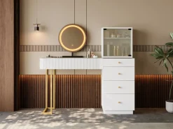 Merax Tocador con espejo LED - tapa de cristal templado transparente - con 5 cajones - 120 x 40 x 120 cm - MDF + cristal - Blanco Discount