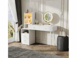 ModernLuxe Tocador con espejo 100x40x125 cm - con LED ajustable - con 4 cajones y 1 puerta de vidrio - 1 compartimento de almacenamiento abierto - Blanco