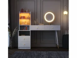 ModernLuxe Tocador con espejo 100x40x125 cm - con LED ajustable - con 4 cajones y 1 puerta de vidrio - 1 compartimento de almacenamiento abierto - Blanco