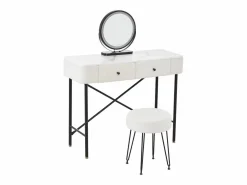 Tocador con espejo 100x40x120cm - con LED ajustable - con 1 taburete - con 2 cajones - textura de mármol - Blanco + Negro^ModernLuxe Outlet