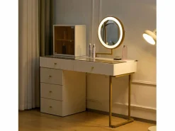 Tocador con espejo y LED - 5 cajones y expositor de cristal - (taburete no incluido)^ModernLuxe Best