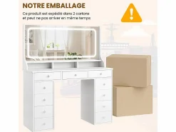 DripeX Tocador|Tocador con gran espejo e iluminación LED, toma de Corriente + USB, brillo ajustable, 11 Cajones, , 110x40x135cm