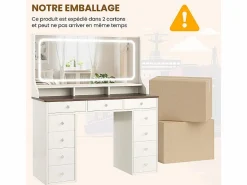 DripeX Tocador|Tocador con gran espejo e iluminación LED, toma de Corriente + USB, brillo ajustable, 11 Cajones, Marrón Chocolate, 110x40x135cm