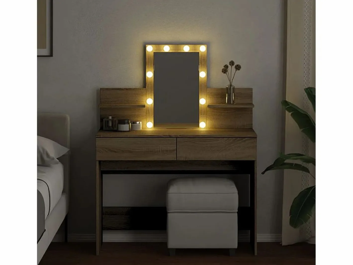 Tocador|Tocador con LED color roble Sonoma 100x40x130 cm ES516143