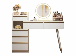 Merax Tocador con tablero extensible - 100 x 41,5 x 102 cm - con 6 cajones + espejo LED - aglomerado - Blanco New