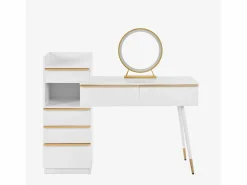 Merax Tocador con tablero extensible - 100 x 41,5 x 102 cm - con 6 cajones + espejo LED - aglomerado - Blanco New
