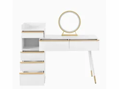 Merax Tocador con tablero extensible - 100 x 41,5 x 102 cm - con 6 cajones + espejo LED - aglomerado - Blanco New