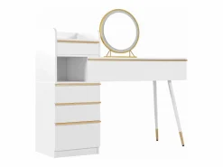 Merax Tocador con tablero extensible - 100 x 41,5 x 102 cm - con 6 cajones + espejo LED - aglomerado - Blanco New