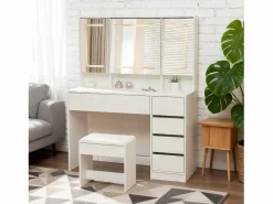 Tocador con taburete, espejo y 5 cajones - Madera MDF -^Hauss Spole Best