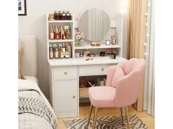 TOCADOR COSMÉTICO CON ESPEJO PARA MAQUILLAJE GRANDE ESTILO ESCANDINAVO^