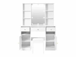 OKWISH Tocador de dormitorio con 3 cajones y 2 puertas, espejo LED, color - Incluye taburete Blanco Outlet