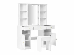 OKWISH Tocador de dormitorio con 3 cajones y 2 puertas, espejo LED, color - Incluye taburete Blanco Outlet