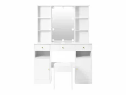 OKWISH Tocador de dormitorio con 3 cajones y 2 puertas, espejo LED, color - Incluye taburete Blanco Outlet