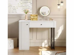OKWISH Tocador|Tocador de dormitorio con espejo LED, 1 cajón y 1 puerta de armario texturizada -