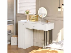 OKWISH Tocador|Tocador de dormitorio con espejo LED, 1 cajón y 1 puerta de armario texturizada -