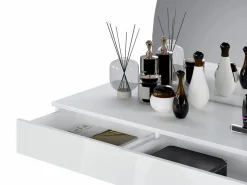 Vente-unique Tocador|Consola|Tocador de pared con espejo LED y 2 cajones, - JINEZA