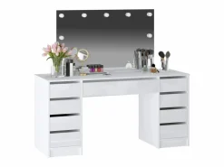 Tocador doble con espejo con LEDs y 9 cajones en color blaco brillante - JENEMI^Vente-unique Discount