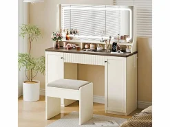 DripeX Tocador, Espejo LED Grande con Brillo Ajustable, 1 Cajón y 2 Puertas, 2 Tomas AC y 2 Puertos USB, Marrón Chocolate, 110x40x135cm Marru00f3n chocolate
