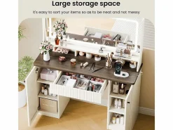 DripeX Tocador, Espejo LED Grande con Brillo Ajustable, 1 Cajón y 2 Puertas, 2 Tomas AC y 2 Puertos USB, Marrón Chocolate, 110x40x135cm Marru00f3n chocolate