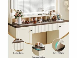 DripeX Tocador, Espejo LED Grande con Brillo Ajustable, 1 Cajón y 2 Puertas, 2 Tomas AC y 2 Puertos USB, Marrón Chocolate, 110x40x135cm Marru00f3n chocolate