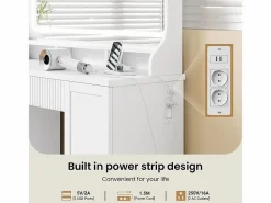 DripeX Tocador, Espejo LED Grande con Brillo Ajustable, 1 Cajón y 2 Puertas, 2 Tomas AC y 2 Puertos USB, , 110x40x135cm Blanco New