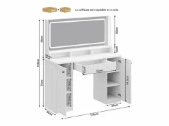 DripeX Tocador, Espejo LED Grande con Brillo Ajustable, 1 Cajón y 2 Puertas, 2 Tomas AC y 2 Puertos USB, , 110x40x135cm Blanco New