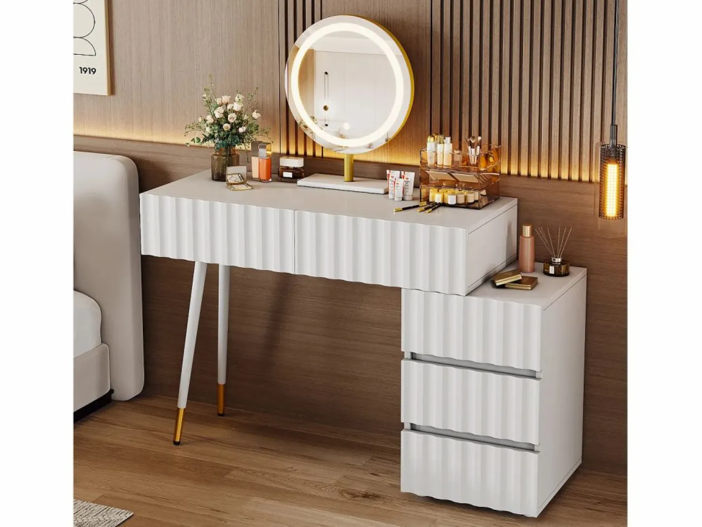 Tocador moderno con espejo LED - con 3 cajones - 100 x 40 x 127 cm -^Hauss Spole Best
