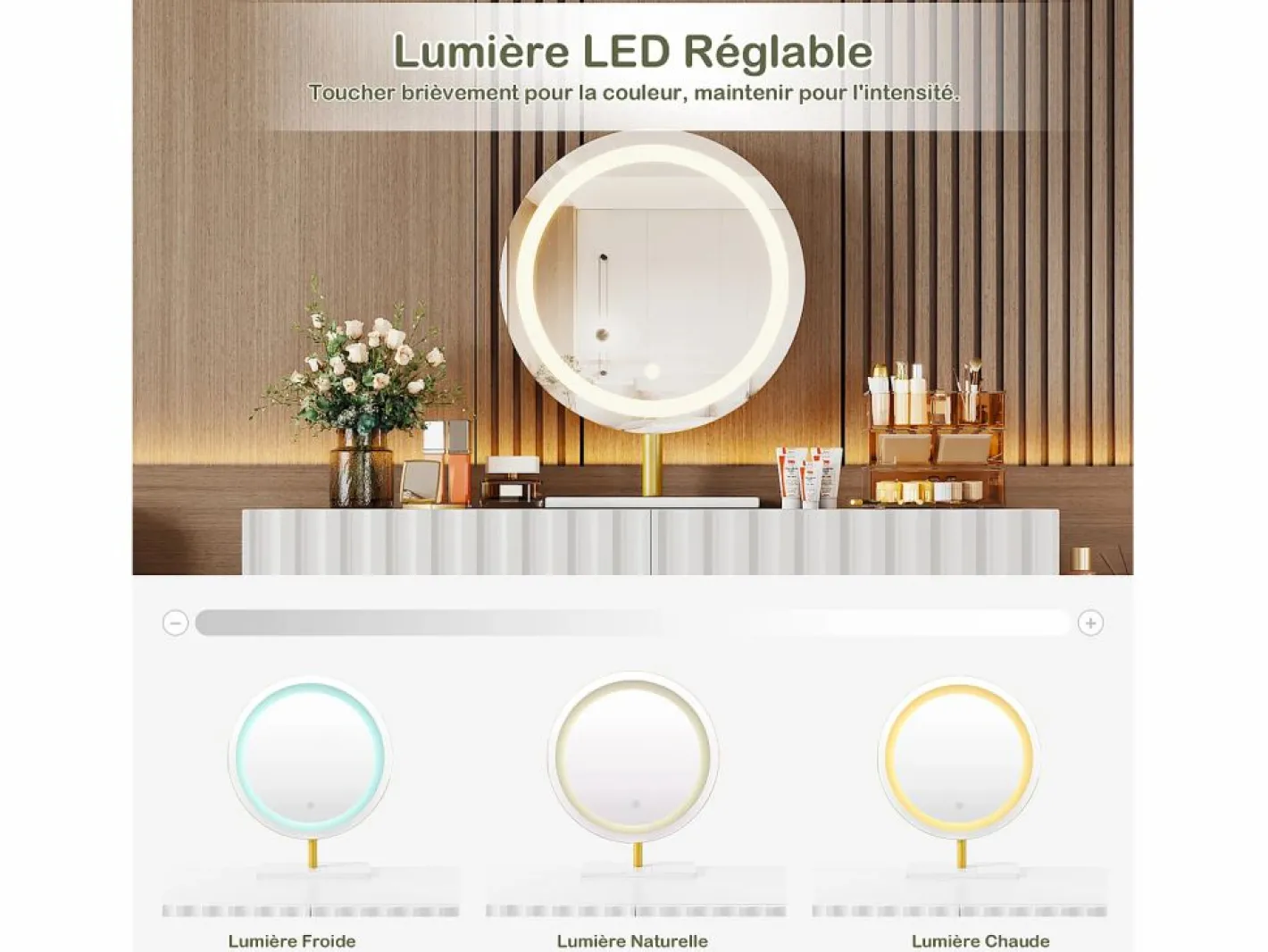 Tocador moderno con espejo LED - con 3 cajones - 100 x 40 x 127 cm -^Hauss Spole Best