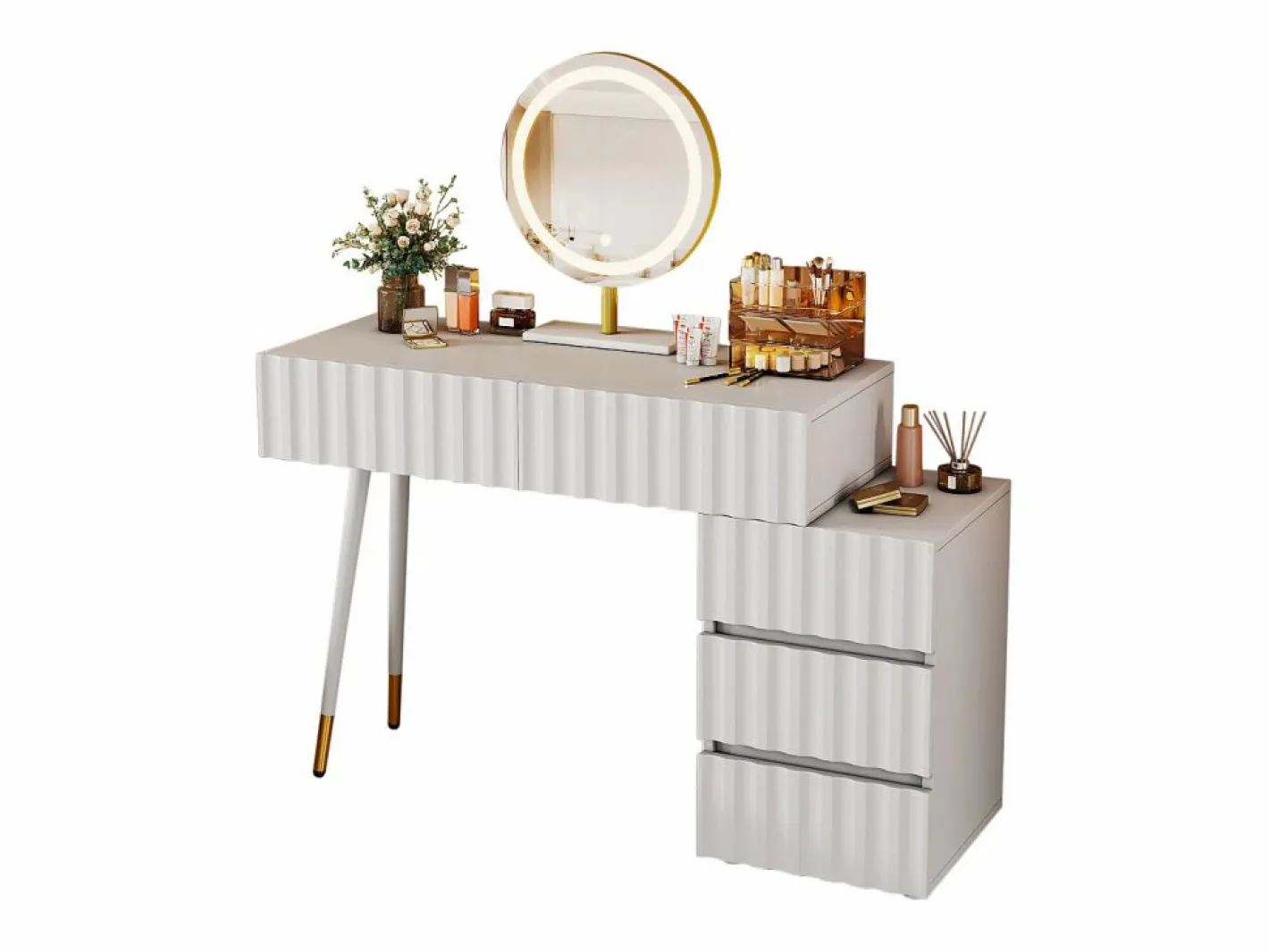 Tocador moderno con espejo LED - con 3 cajones - 100 x 40 x 127 cm -^Hauss Spole Best