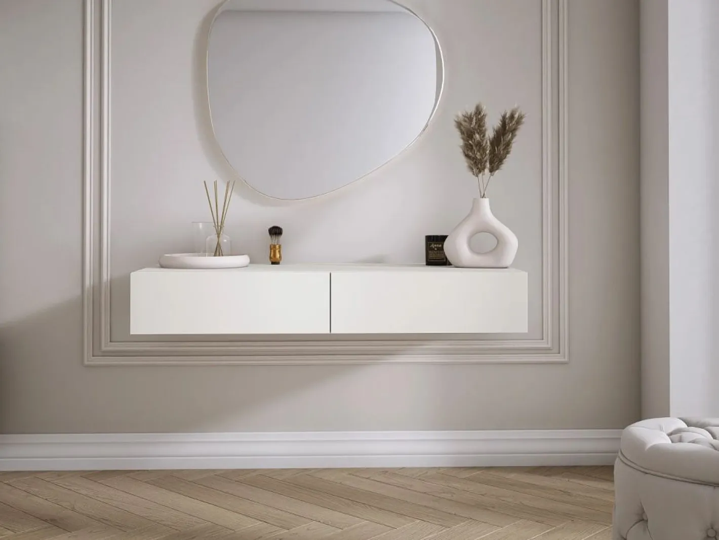 Tocador suspendido con dos cajones, frente liso - color : , 100 x 40 x 16 cm Blanco Discount