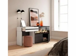 Skraut Home Tocador, 177x35x75cm, Con cajón, Chimenea eléctrica XXL, Blanco