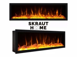 Skraut Home Tocador, 177x35x75cm, Con cajón, Chimenea eléctrica XXL, Blanco