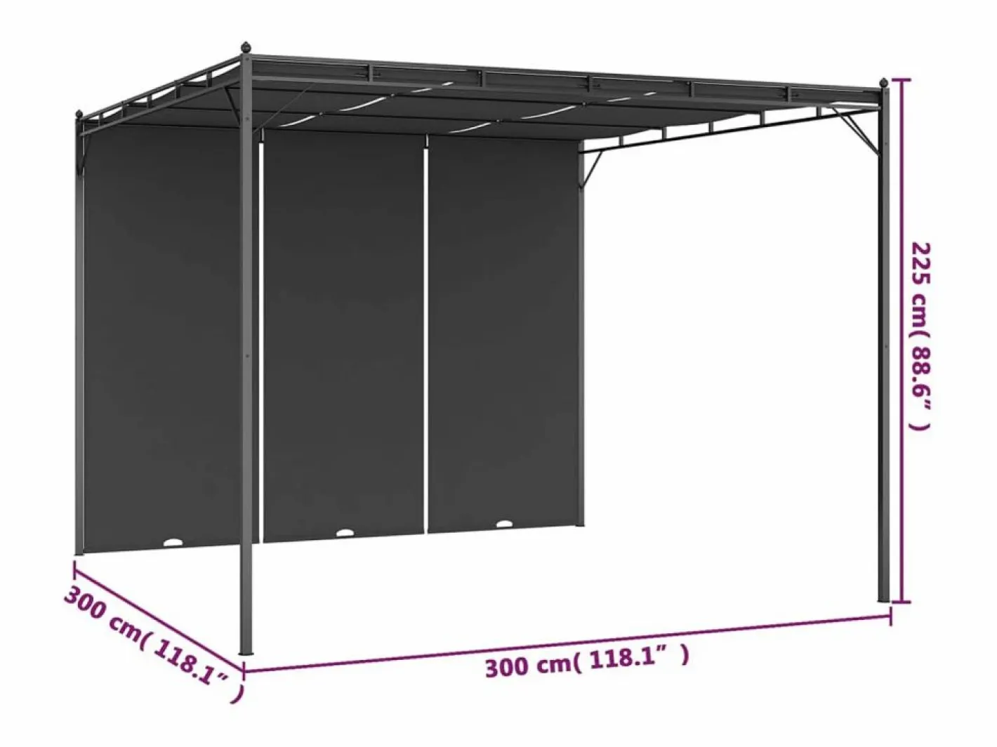 vidaxl Cenador Y Quiosco|Toldo Lof con cortina lateral antracita 2,25x3x3 m