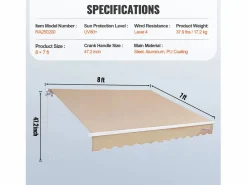 Estor Y Toldo|Toldo Manual Retráctil Para Terraza SucceBuy 243,84 x 213,36 cm Toldo Parasol Con Manivela