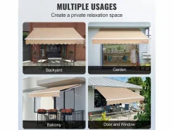 Estor Y Toldo|Toldo Manual Retráctil Para Terraza SucceBuy 243,84 x 213,36 cm Toldo Parasol Con Manivela