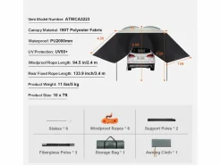 Toldo para Vehículo SucceBuy, Cubierta Sombra 305 x 213 cm, PU2000mm UV50+, para Camiones, SUV, Furgonetas, Autocaravanas^ New