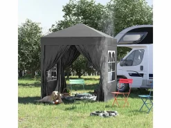 DripeX Toldo Plegable 4 m² - 2 ventanas, 4 lados - Acero y tela Oxford - 2 puertas con cremallera Negro