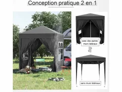 DripeX Toldo Plegable 4 m² - 2 ventanas, 4 lados - Acero y tela Oxford - 2 puertas con cremallera Negro
