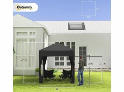 DripeX Toldo Plegable 4 m² - 2 ventanas, 4 lados - Acero y tela Oxford - 2 puertas con cremallera Negro