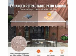 Toldo Retráctil Manual para Patio SucceBuy, 305 x 244 CM, Toldo Retráctil para Patio, Refugio Solar con Manivela^ Best