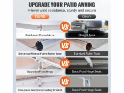 Toldo Retráctil Manual para Patio SucceBuy, 366 x 305 CM, Toldo Retráctil para Patio, Protección Solar con Manivela Caqui Clearance