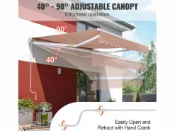 Toldo Retráctil Manual para Patio SucceBuy, 366 x 305 CM, Toldo Retráctil para Patio, Protección Solar con Manivela Caqui Clearance